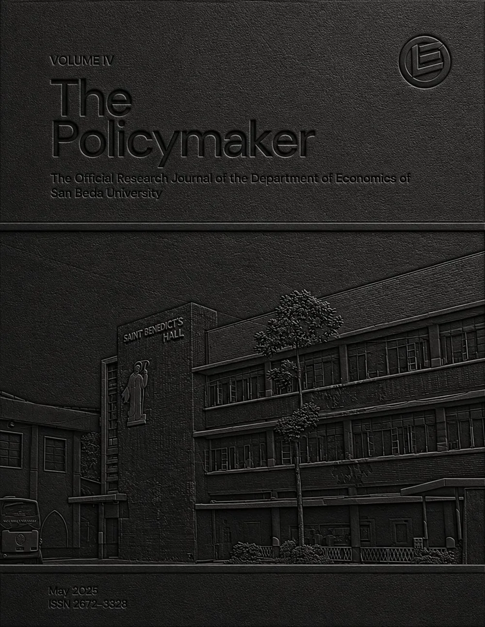 The Policymaker Volume IV cover, May 2025, embossed Saint Benedictâ€™s Hall